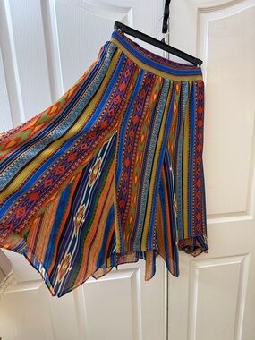Soft Surroundings Vibrant Multicolor Stripe Asymmetrical Skirt